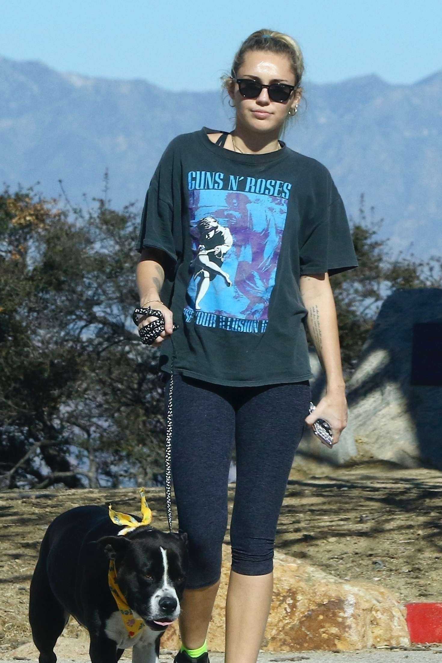 Miley Cyrus with Dog Mary Jane on a Hike in Studio City