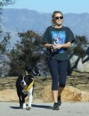 Miley Cyrus with Dog Mary Jane on a Hike in Studio City