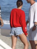 Sofia Richie in Shorts on the Beach in Malibu