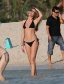 Abbey Clancy in Black Bikini at a Beach in Dubai