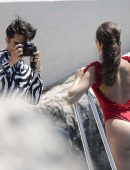 Daniela Lopez Osorio in Red Swimsuit at Hotel Cap Eden Roc in Antibes
