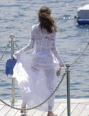 Daniela Lopez Osorio in Red Swimsuit at Hotel Cap Eden Roc in Antibes