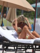 Melissa Castagnoli in Beige Bikini Resting at the Beach in Miami