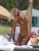 Melissa Castagnoli in Beige Bikini Resting at the Beach in Miami