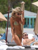 Melissa Castagnoli in Beige Bikini Resting at the Beach in Miami