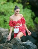 Olivia Culpo in Red Dress on the Beach in Maui