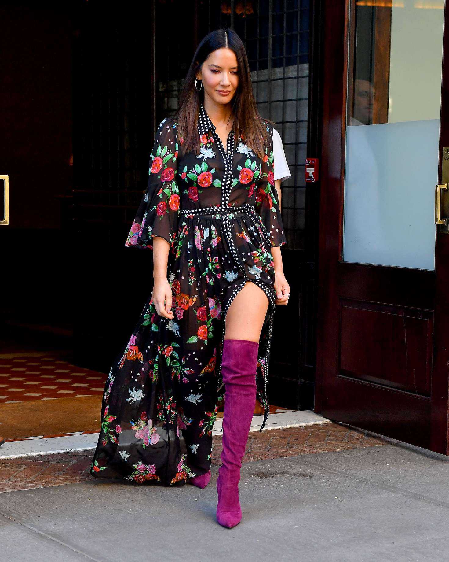 Olivia Munn in Floral Dress Out in NYC