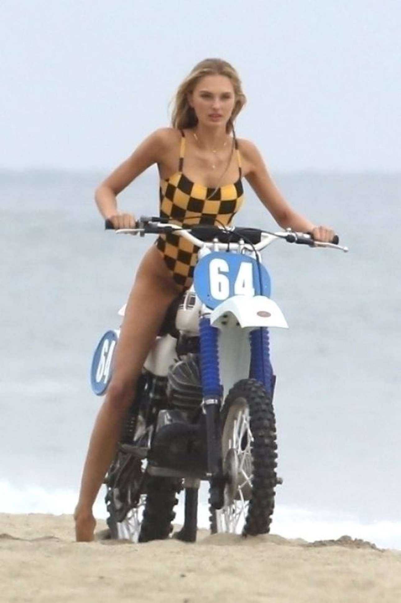Romee Strijd in Swimsuit on Bike at the Beach in Malibu