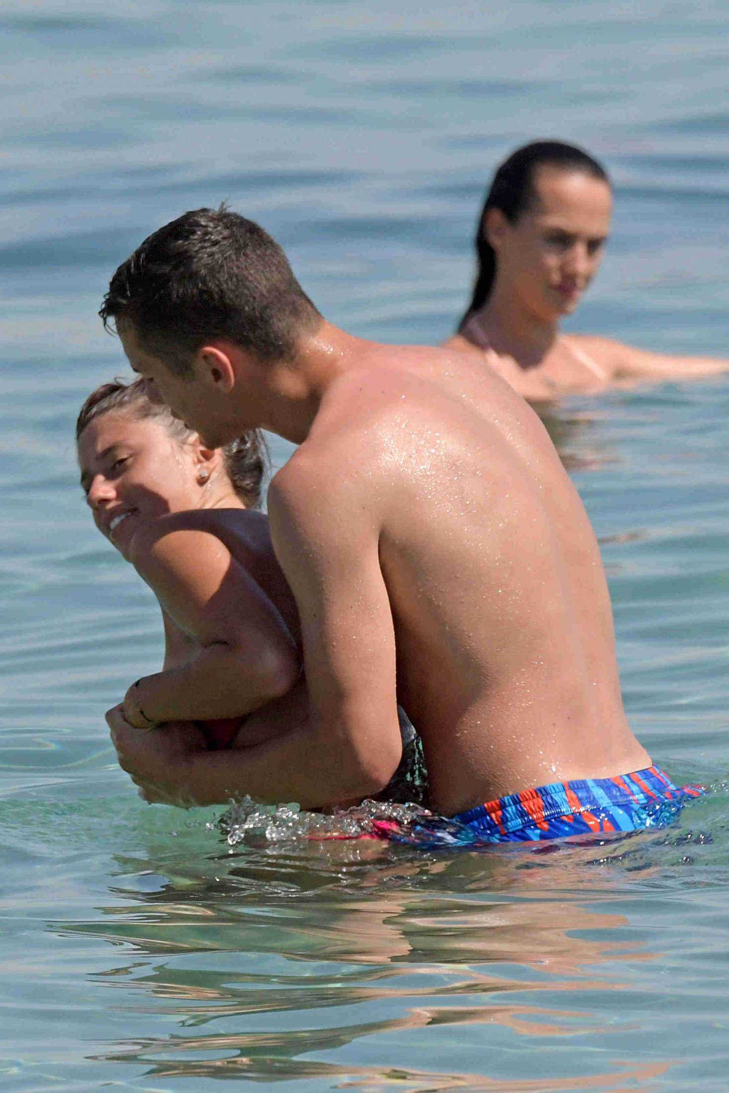 Angela Nasti in Bikini on the beach at Solymar Restaurant, Mykonos
