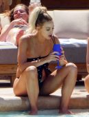 Ferne McCann in Black Bikini at Nao Pool Club in Marbella