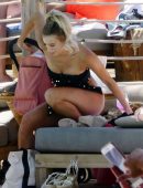 Ferne McCann in Black Bikini at Nao Pool Club in Marbella
