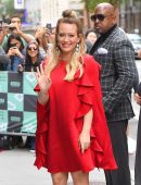 Hilary Duff in Red Dress Outside AOL Build in NYC