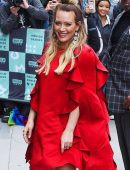 Hilary Duff in Red Dress Outside AOL Build in NYC