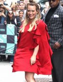Hilary Duff in Red Dress Outside AOL Build in NYC