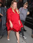 Hilary Duff in Red Dress Outside AOL Build in NYC