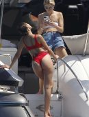 Olivia Culpo Booty in Red Bikini on a Yacht in Formentera