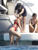 Olivia Culpo Booty in Red Bikini on a Yacht in Formentera
