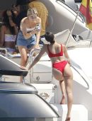 Olivia Culpo Booty in Red Bikini on a Yacht in Formentera