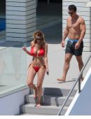 Rhian Sugden in Red Bikini Relaxing in Ibiza