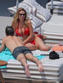 Rhian Sugden in Red Bikini Relaxing in Ibiza
