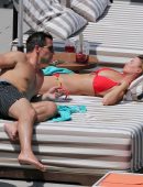 Rhian Sugden in Red Bikini Relaxing in Ibiza