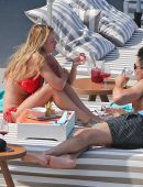 Rhian Sugden in Red Bikini Relaxing in Ibiza