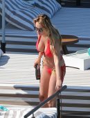Rhian Sugden in Red Bikini Relaxing in Ibiza