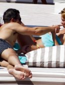 Rhian Sugden in Red Bikini Relaxing in Ibiza