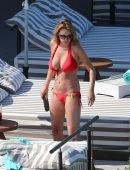 Rhian Sugden in Red Bikini Relaxing in Ibiza