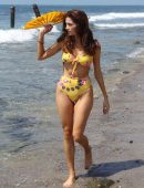Blanca Blanco in Yellow Swimsuit at Malibu Beach
