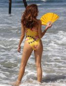 Blanca Blanco in Yellow Swimsuit at Malibu Beach