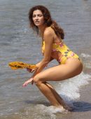 Blanca Blanco in Yellow Swimsuit at Malibu Beach