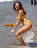 Blanca Blanco in Yellow Swimsuit at Malibu Beach