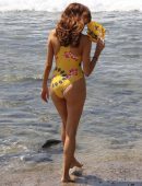 Blanca Blanco in Yellow Swimsuit at Malibu Beach
