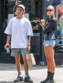 Hailey Baldwin with Justin Bieber in Denim Shorts Out in NYC