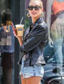Hailey Baldwin with Justin Bieber in Denim Shorts Out in NYC