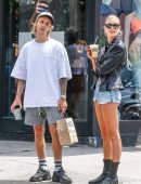 Hailey Baldwin with Justin Bieber in Denim Shorts Out in NYC