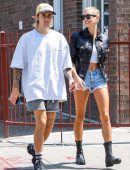 Hailey Baldwin with Justin Bieber in Denim Shorts Out in NYC