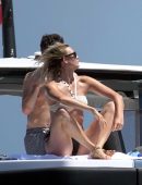 Karlie Kloss in White and Black Bikini on Vacation on a Yacht in Capri