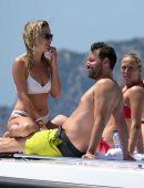 Karlie Kloss in White and Black Bikini on Vacation on a Yacht in Capri