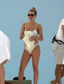 Karlie Kloss in White and Black Bikini on Vacation on a Yacht in Capri