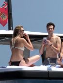 Karlie Kloss in White and Black Bikini on Vacation on a Yacht in Capri
