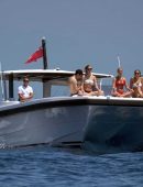 Karlie Kloss in White and Black Bikini on Vacation on a Yacht in Capri