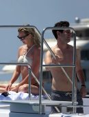Karlie Kloss in White and Black Bikini on Vacation on a Yacht in Capri