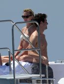 Karlie Kloss in White and Black Bikini on Vacation on a Yacht in Capri