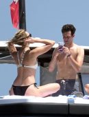 Karlie Kloss in White and Black Bikini on Vacation on a Yacht in Capri