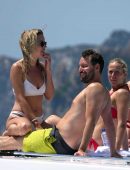 Karlie Kloss in White and Black Bikini on Vacation on a Yacht in Capri