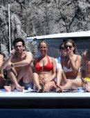 Karlie Kloss in White and Black Bikini on Vacation on a Yacht in Capri