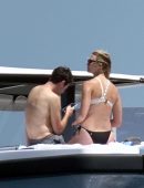 Karlie Kloss in White and Black Bikini on Vacation on a Yacht in Capri
