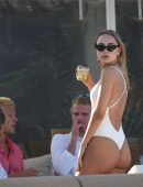 Kimberley Garner Booty in White Swimsuit at the Beach in Saint Tropez